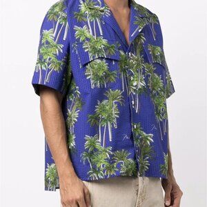 Rhude Searsucker Hawaiian Blue Green Shirt Size XL